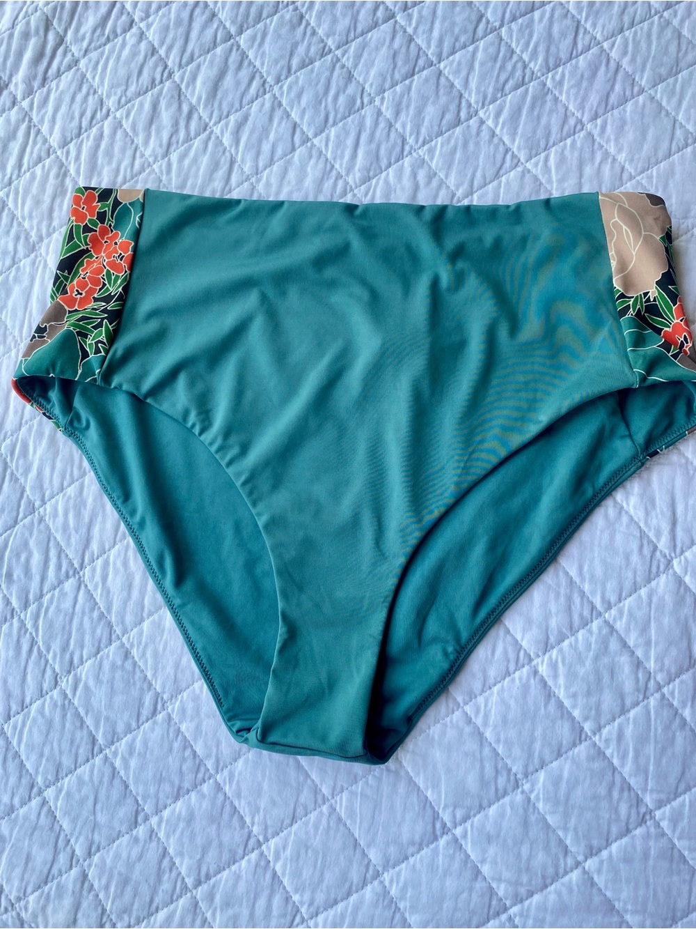 Carve Designs Teal High-Waist Bikini Bottom with Floral Panels